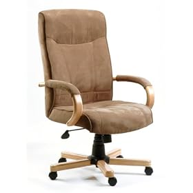 GUILDFORD Suede-Effect Brown Office Chair with Oak Arms and Base