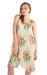 Pleated Polyester  Dress With a Sash 