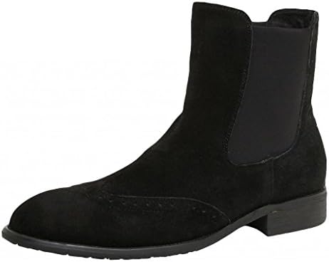 FARYM Men's Fashion Genuine Leather Wingtip Chelsea Boots Brogue Shoes Black 44EU
