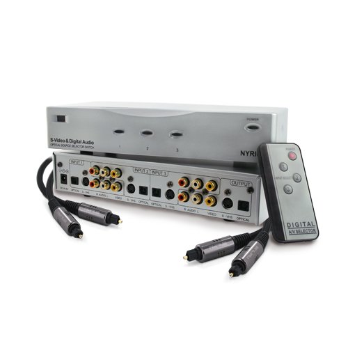 Nyrius S-Video & Optical Switcher Digital Audio Video Selector Switch with Remote (SW200) & Bonus 4 Pack of 6 Foot High Performance Digital Audio Optical Toslink Cable (NWOC500)