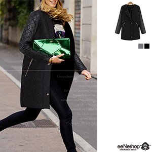 (イイネショップ) eeNeshop キルティング レザー 切替 メルトン コート