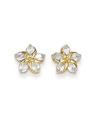 MadiK® 14k Yellow Gold Polished Mini Flower with CZ Post Stud Earrings