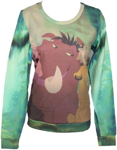 Lion King Girls Juniors Pull Over Light Sweatshirt - Simba Timon & Pumba Image (Medium) Green