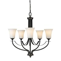 Murray Feiss F2252/5ORB Barrington Five-Light Chandelier, Brushed Steel with Opal Etched Glass Shades