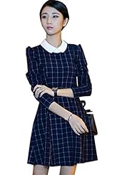 Plaid Print Cotton Party Dress/Mini Dress 