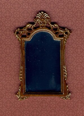 Ornate Dollhouse Miniature Walnut Mantle Mirror