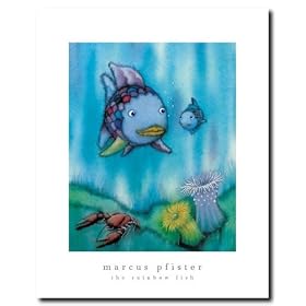 Rainbow Fish and the Little Blue Fish by Marcus Pfister Novelty Childrens Books Fish 11.25 x14 in. Fine Art Print