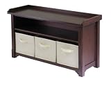 Winsome Verona Storage Bench, Walnut with Beige Baskets