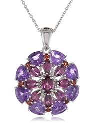 Sterling Silver Multi-Color Gemstone and Diamond Pendant Necklace, 18"