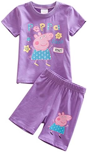 Baby Kid's Boys Girls Peppa Pig Cotton Pajamas T-shirt+short Pants Sets (18-24M, PURPLE)