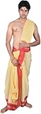 Exotic India Chamomile Dhoti and Veshti Set with Temple Border - Off-White