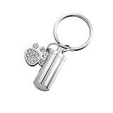 HooAMI Crystal Puppy Dog Paw with Cylinder Charm Pet Cremation Urn Keychain Memorial Keepsakes