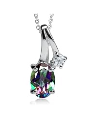 Mystic & White Topaz 925 Sterling Silver Pendant w/ 17 Inch Chain
