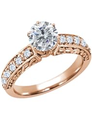 1.30 Ct Round H/I Diamond White Topaz 18K Rose Gold Ring