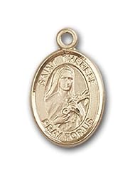 14kt Solid Gold Pendant Saint St. Therese of Lisieux Medal 1/2 x 1/4 Inches Aviators/Florists-9210- Comes with a Black velvet Box