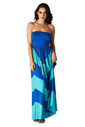 Charm Your Prince Women's Sleeveless Chevron Empire Maxi Dress Aqua Blue Turquoise