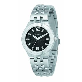Fossil AM4083 Ladies Black Dial Stainless Steel Bracelet Watch