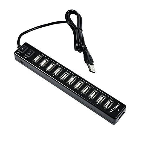 Etvalley 12 port usb hub with power adapter & 2 control switc…