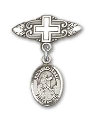 Sterling Silver Baby Badge with St. Colette Charm and Badge Pin with Cross