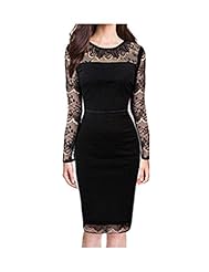 Sexy Knee Length Scoop Neck Polyester/Knit Lace Slit Sheer Long Sleeves Bodycon Dress/Evening Dress/Wedding Party Dress/Midi Dress 