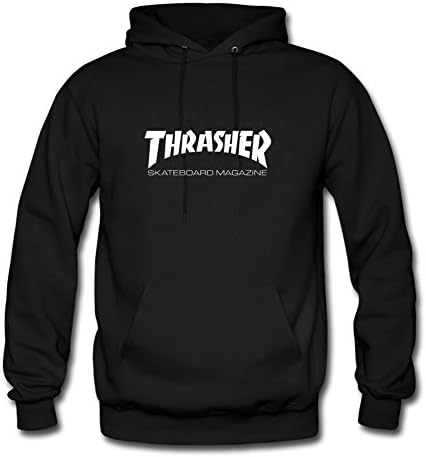 Fowe Men's Long Sleeve O Neck Thrasher Skateboard Cotton Hoodies Hoody Black Large