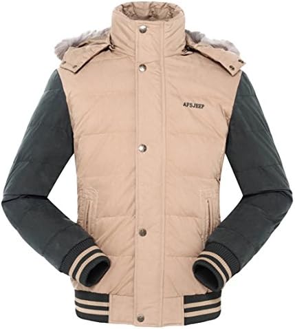 JPD Men's Slim Winter Warm Thicken Colorblock Hoodie Outwear down Jacket XL Khaki