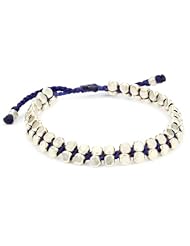 M.Cohen Handmade Designs Double Row Sterling Silver Beads On Blue Waxed Linen Bracelet