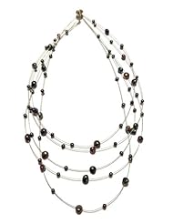 Black 18" 5 Strand Floating Pearl Necklace with Sterling Silver Clasp
