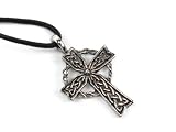 Celtic Cross for Devotion, Pewter Pendant on Adjustable Corded Necklace