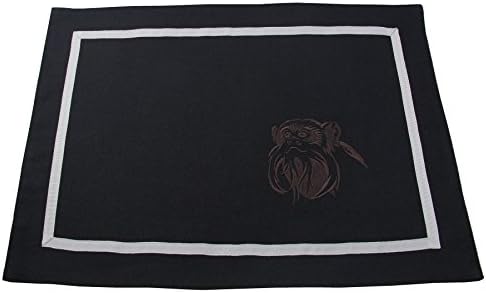 CasStar Cotton Linen Blend Washable Embroidered Artical Design Tamarin Portable Placemats No-slip Insulation Table Mats, Set of 4 (420mm300mm), Black