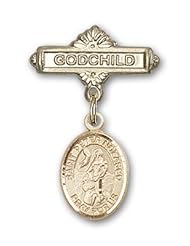 Gold Filled Baby Badge with St. Peter Nolasco Charm and Godchild Badge Pin