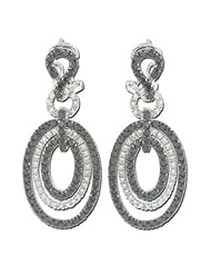 14K White Gold 3.05ct Triple Oval White & Black Diamond Dangle Earrings