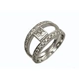 18K White Gold Double-Strand Hand-Crafted Ring, Enhanced with a Bezel-Set Princess-Cut Diamond Center and Pave Set Diamonds. (GH-Color, SI - Clarity, c.t.t.w.1.00CT.)