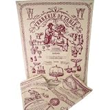 3 Assorted Red Tableware old Terms (La Table de Famille) lexicon French figural print tea dish towel