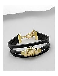 Black Leather Bracelet In White Base