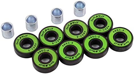 New Dark Wolf Skateboard Bearings ABEC-9 Speed Stainless Green 8pcs with 4x Spacer, Chrome steel