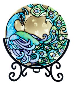 Peacock Hand Painted Stained Candle Lamp