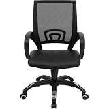 Mid-Back Colored Mesh Back Computer Chair with Black Leather Seat (Orange) (36.25H x 22.5W x 24.5D)