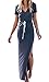 Oyanus Womens Sexy Deep V Neck Solid Color Long Sleeve Side Split Bodycon Dress