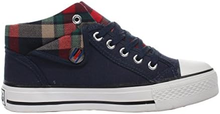 Wuyiwan Womens Casual Fashionable Lace-up Plaid Plats Canvas Shoes(6 B(M) US, Blue)