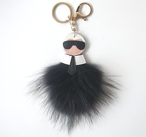 AURORA168 Mr. Fur Monster Cute Pom Pom Doll Ball Key Ring Keychain Bag Charm Accessories, small (Black/silver)