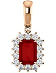 10K Rose Gold 7.00x5.00mm Emerald Cut Chatham Created Ruby and Diamond Pendant -- LIFETIME WARRANTY