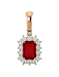 14K Rose Gold 7.00x5.00mm Emerald Cut Chatham Created Ruby and Diamond Pendant -- LIFETIME WARRANTY