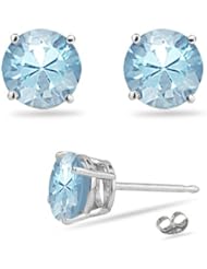 2.20 Cts of 6 mm Round AA Blue Zircon Stud Earrings in 14K White Gold