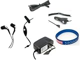Nokia 5310 Accessory Bundle- Stereo Headset Hands-free + Auto Car Vehicle Charger + Home Wall Travel Charger + USB Data Cable + Free Stars Stripes Wristband