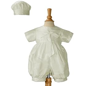 Boys Dupioni Christening Baptism One Piece with Sailor Collar and Hat