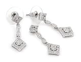 Sterling Silver Square Dangle Earrings Pendant Set With Cubic Zirconia