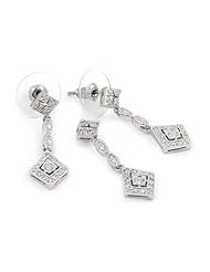 Sterling Silver Square Dangle Earrings Pendant Set With Cubic Zirconia