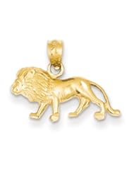 14K Yellow Gold Diamond-cut Lion Charm Pendant