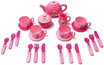 Tea Party Play Set 25pcs With Cups, Plates, Forks, Knifes &amp; Spoons, Brand New In Box